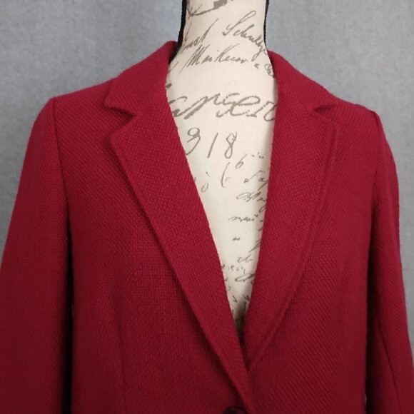 J.Jill | Wool Blend Textured Loose Weave Blazer Jacket Dark Red | Size S - Picture 4 of 10
